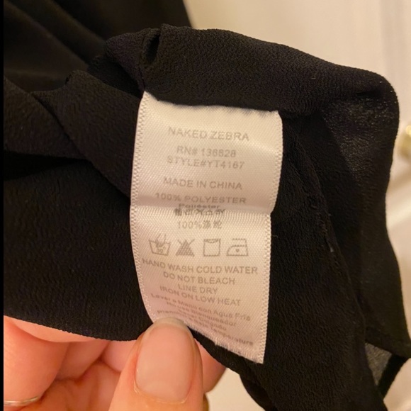 Black silk crepe-like high neck strapless top with button back - Picture 3 of 3